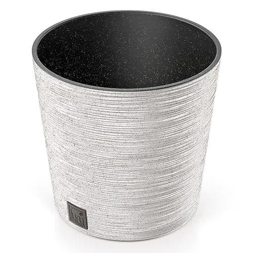 Annastore Blumentopf - Blumenübertopf wetterfest mit echtem Holzanteil für den Außenbereich - Pflanzgefäß - Pflanzsäule - Übertopf - Pflanztopf Größe rund - Ø 30 cm/H 29,4 cm, Farbe eco-Weiß