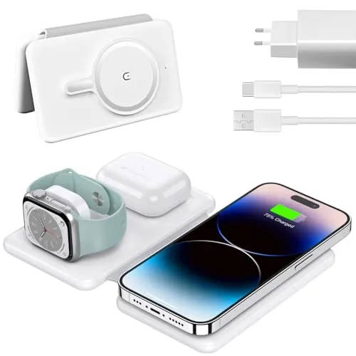 in 1 Ladestation für Apple Watch und iPhone, Faltbare Wireless Charger iPhone 17 16 15 14 13 12 Pro Max Plus, Apple Watch 11 10 9 8 2, AirPods 4 3 2 Pro Soslina kabelloses Ladegerät für unterwegs 3