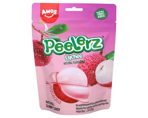 Produktbild AMOS Süßigkeit, Amos Peelerz Gummies Lychee mit einer fruchtigen Füllung 65g