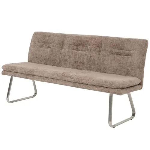 Berlinlodge Sitzbank HxBxT 93x180x58cm Sitzhöhe 51cm Lehne Stoff/Textil Chenille Edelstahl gebürstet 180cm Braun Esszimmerbank Bank Polsterbank