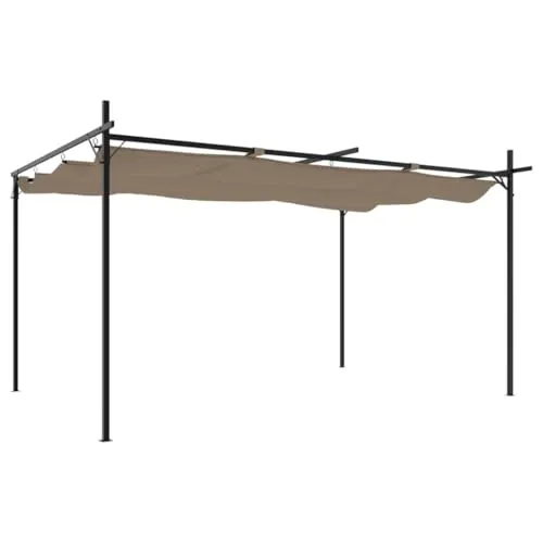 vidaXL Pergola mit Schiebedach Taupe 395x292x230 cm - Pavillon mit schiebbarem Dach, ideal für schattige Familienfeiern und Outdoor-Aktivitäten. Robuste Stahl- und Aluminiumkonstruktion sorgt für Stabilität und Langlebigkeit.