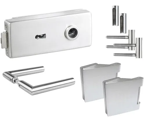 Glastürbeschlag Glastürschloss Set mit Scharnier BB Edelstahl