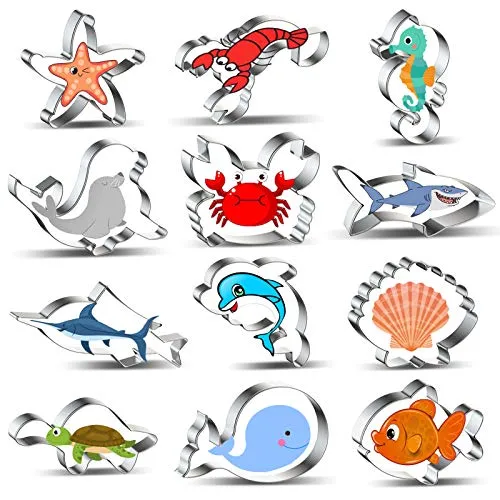 Ausstechformen Ausstecher Set, Ozean Kreatur Keksausstecher Meerestiere Set 12 Stück, Edelstahl Brot Gemüse Keksschneider für Fondant, Keks, Plätzchen, Backen, Tortendekorationen