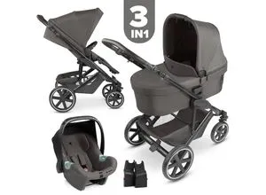 ABC Design Sierra All in One Kinderwagen Set inkl. Tulip Babyschale – Nut - Flexibles 3-in-1 Set für Kinder von Geburt bis 4 Jahren, inklusive Babywanne, Sportsitz und Tulip Babyschale. Große, pannenfreie Räder und höhenverstellbarer Schieber sorgen für komfortable Fahrten in der Stadt und auf dem Land.