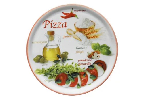 MamboCat Pizzateller Napoli rot 33cm - 04018#ZP2 - Der dekorierte Pizzateller NAPOLI RED bringt italienisches Flair auf den Tisch. Mit einem Durchmesser von 33,8 cm ideal für große Pizzen und vielseitig einsetzbar. Spülmaschinengeeignet und perfekt für den Empfang von Gästen.