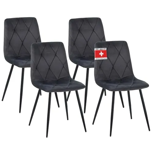 Albatros Esszimmerstuhl Dora, 4er Set Anthrazit - Stilvolles Vintage Design - Entdecken Sie den Albatros Esszimmerstuhl Dora im 4er Set: eleganter Samtbezug, belastbar bis 110 kg und ideal für moderne Wohnräume. Perfekt kombinierbar und pflegeleicht.