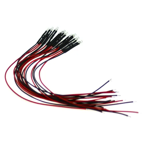 3mm LED, 24Volt, rot; mit 20cm Kabel u. Vorwiderstand 10 x von Seki