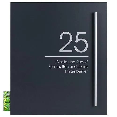 Design-Briefkasten anthrazit-grau (RAL 7016) MOCAVI Box 110 NF73a inkl. Name und Hausnummer Postkasten mit Zeitungsfach groß Wand-Briefkasten mit Zeitungsrolle moderner Briefkasten rostfrei DIN A4