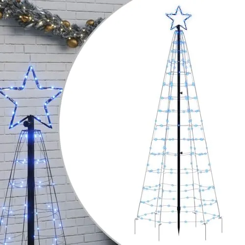 vidaXL LED-Weihnachtsbaum mit Erdspießen 220 LEDs Blau 180 cm - Lampen - Schaffe eine festliche Atmosphäre mit 8 Lichteffekten und energiesparenden LEDs für den Außenbereich, ideal für deine Weihnachtsdekoration!