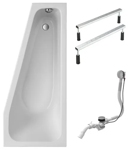 Schulte Badewanne Modell KV, Sanitäracryl, 170x75 cm, Weiß, inkl. Ablaufgarnitur und Fußgestell, Komplett-Set