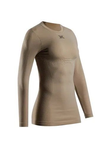 X-Bionic Women's Mightywool Shirt L/S - Merinounterwäsche in Beige Größe L - Sportliches Merinoshirt in Beige (Gr. L) für Ski und Snowboard. Hoher Tragekomfort durch Stretch und ein angenehmes Materialmix für aktive Tage im Freien.