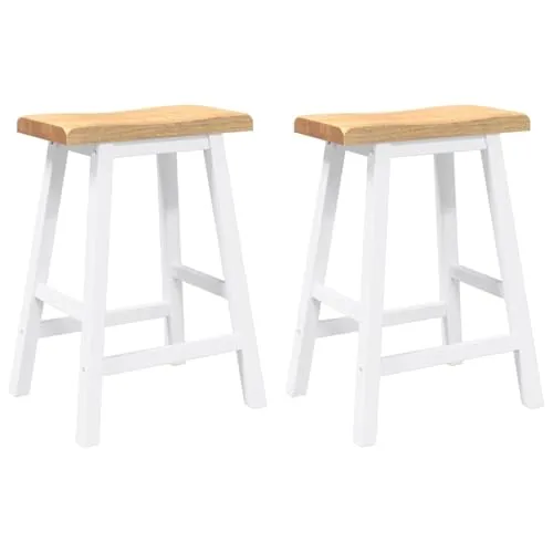 vidaXL Barhocker 2 STK. Weiß Massivholz Gummibaum - Barhocker aus robustem Gummibaumholz mit ergonomischem Design und integrierter Fußstütze für außergewöhnlichen Komfort – ideal für Küche, Bistro oder Wohnzimmer.