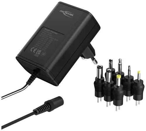 Ansmann 1201-0023 Steckernetzteil, einstellbar 12 V/DC, 9 V/DC, 7.5 V/DC, 6 V, 4.5 V/DC, 3V 1000mA 12W