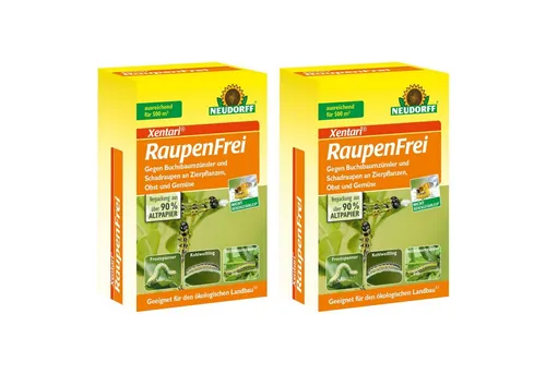 Neudorff Insektenspray Raupenfrei XenTari 50 g - Insektizid gegen Schmetterlingsraupen und Buchsbaumzünsler, ideal für Zierpflanzen und Gemüsebau. Effektiv mit Bacillus thuringiensis für einen sicheren Pflanzenanbau.