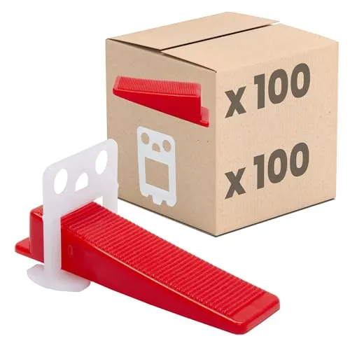Dalsys Fliesen Nivelliersystem 1mm Set: 200tlg. für perfektes Fugenbild - Fliesenkeile Set mit 100 Laschen + 100 Keilen, ideal für sauberes und ebenmäßiges Fugenbild bei Wand- und Bodenfliesen, wiederverwendbar und einfach in der Anwendung.