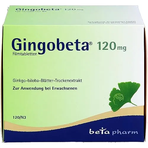 Gingobeta 120 mg Filmtabletten - Arzneimittel zur Verbesserung der Gedächtnis- und Konzentrationsfähigkeiten, unterstützt durch Ginkgo biloba-Extrakt für eine bessere Durchblutung des Gehirns.