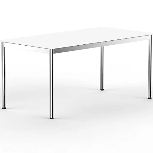 SYSTEM8X Höhenverstellbarer Schreibtisch 160 x 80 cm - Ergonomisch für Büro und Home-Office - Hochwertiger Schreibtisch aus verchromtem Stahl, höhenverstellbar (75,5cm - 90cm) für individuellen Komfort. Ideal für Büro, Kanzlei oder Home-Office mit robuster Tischplatte bis 200kg.