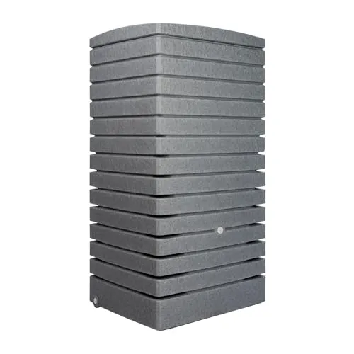 FLORANTIA Regentonne eckig Regenwassertank Quadrum 320 Liter grau aus UV- und witterungsbeständigem Material. Regenfass BZW. Regenwassertonne mit kindersicherem Deckel und Messinganschlüssen