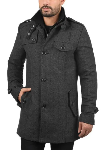 Indicode Brandan Herren Wintermantel - Langer Wollmantel mit Stehkragen - Funktionsjacken aus nachhaltigen Materialien, leicht wattiert und ideal für kühle Übergangszeiten, mit stylishen Details wie Fischgrätmuster und Metallapplikationen.