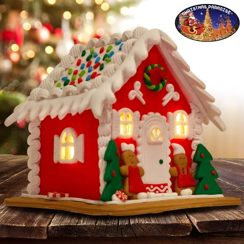 Produktbild Lebkuchenhaus mit LED 13 cm – Leuchtende Weihnachtsdeko