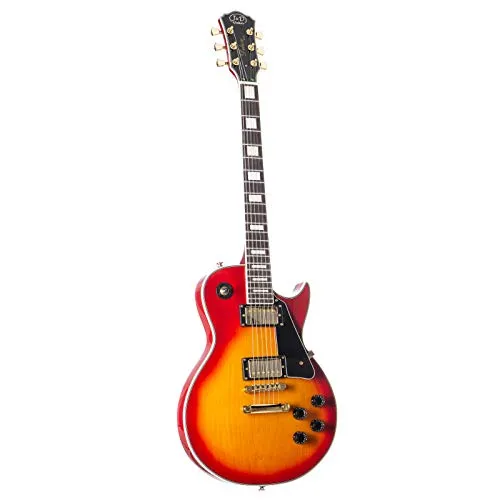 J & D LC300 Single Cut E-Gitarre - Cherry Sunburst - Festkörper-E-Gitarre mit Alnico Humbuckers für vielseitige Klangvielfalt, ideal für Blues, Rock und Metal. Perfekt für Einsteiger und Profis mit authentischem Spielgefühl.