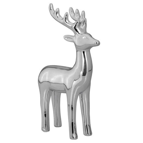 Große Stehende Silber Deko Rentier Figur & Geweih - Weihnachten Wildfigur 20 cm