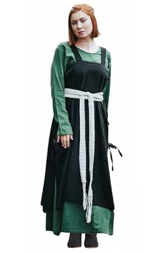 Leonardo Carbone® Damen Überkleid Hildegard Seitliche Bändel | Karneval, Halloween, Cosplay, LARP, Mittelalterkleid, Kostüm, Gewand | 100% Baumwolle Schwarz L/XL