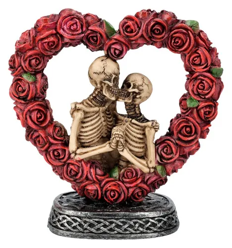 Figuren Shop GmbH Dekofigur Skelett Figur - Liebespaar in Rosenherz bunt - Gothic Dekofigur Herz