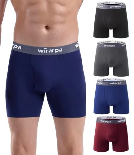 wirarpa Boxershorts Herren Baumwolle - 4er Pack Mehrfarbig Größe L - Herren-Boxershorts aus hochwertigem Baumwoll-Stretch, weich und feuchtigkeitsabweisend. Offene Fliege für Bewegungsfreiheit und kein Hochrollen dank breitem Bund.