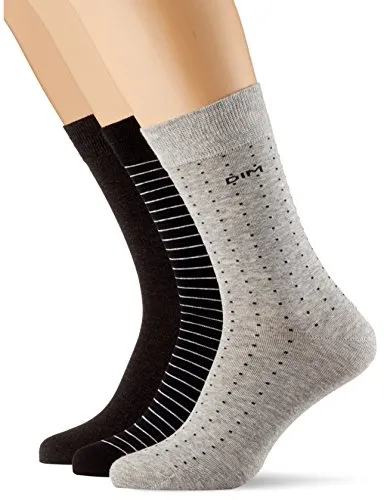 DIM Herren - Socken aus Baumwolle mit Streifen und Punkten x3 | Atmungsaktiver Komfort | Natürliche Weichheit | Moderner Look Lot Schwarz/Grau Anthrazit/Hellgrau 43-46