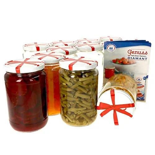MamboCat 12er Set Einmachglas 720 ml I Rundgläser Einkochgläser mit Schraubdeckel I Twist Off to 82 I Aufbewahrungsgläser mit Deckel mit Schleifen-Dekor I inkl. Rezeptheft