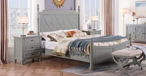 Xlmoebel Schlafzimmer-Set Luxuriöses Schlafzimmer-Set mit klassischem Bett und Nachttischen, (3-tlg., 3tlg.Schlafzimmer Set (Bett + 2x Nachttisch), Hergestellt in Europa