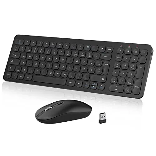 cimetech Tastatur Maus Set Kabellos, 2.4G Ultraslim Kabellose Tastatur mit Funkmaus, QWERTZ Deutsches Layout, 10m Reichweite, für PC, Desktop, Notebook, Laptop, Windows