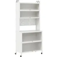 Costway Küchenregal mit Rollen und Haken 80 x 40 x 182 cm in Weiß - Praktisches 6-stöckiges Küchenregal mit vielseitigen Stauraumoptionen, verstellbaren Rollen und Haken für optimale Organisation in Ihrer Küche.