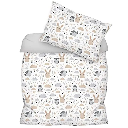 Amilian Bettwäsche Set 1x Bettbezug: 120 x 90 cm und 1x Kopfkissenbezug 40x60 cm mit Hotelverschluss Bettgarnitur 120x90 cm für Sommer und Winter Lichtung Hellgrau