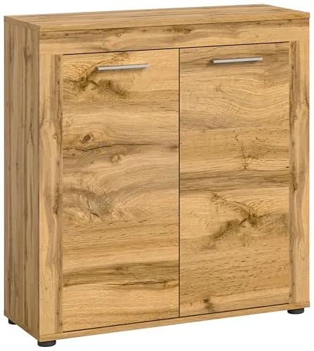xonox.home Wohnzimmer Jam Highboard - Hochkommode in Wotan Eiche Nb. - Hochschrank fürs Wohnzimmer mit 2 Türen und variablen Einlegeböden, ideal für flexiblen Stauraum und stilvolle Raumgestaltung. Zeitloses Design, nachhaltig produziert und pflegeleicht.