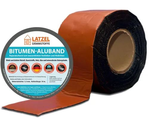 Latzel Dämmstoffe Dichtband Bitumen Aluband 250 mm - Malerzubehör - Hochwertiges Bitumen Aluband für dauerhafte, wasserdichte Abdichtungen von Fugen und Rissen in Dächern und Regenrinnen, ideal für Außenanwendungen.