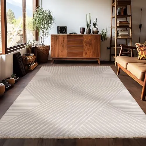Carpetsale24 Kurzflor Teppich Läufer 80x150 cm Beige Modern Skandinavisch Boho Design Einfarbig 3D Effekt Weich Waschbar Pflegeleicht für Flur Eingang Küche Schlafzimmer