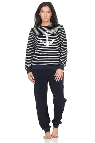 Normann Damen Langarm Frottee Schlafanzug mit Anker-Motiv, Größe: 44-46 - KUSCHELIG WARM: Der langärmlige Frottee Pyjama überzeugt mit maritimer Optik und sorgt für gemütliche Nächte. Ideal für die kühle Jahreszeit, mit optimaler Passform und Qualitätsgarantie von Normann.