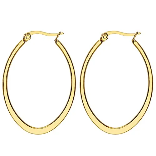 LÖB Creolen Edelstahl 750er Gold Vergoldet Oval 40mm, Damen Ohrringe Klappcreolen Modern Minimalistisch Schlicht Leicht Klein Groß Schmuck