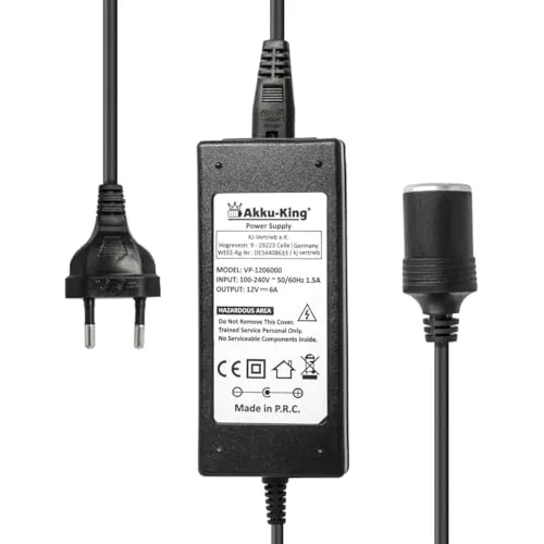 Spannungswandler 220-230-240V auf KFZ-Buchse - 12V 6A 72 W - Netzgleichrichter PKW Netzteil Ladegerät Auto Zigarettenanzünder Umwandler Camping