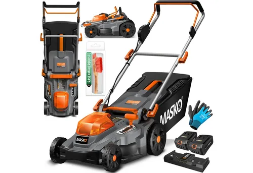 MASKO® Akku Rasenmäher ECO-X10 – leistungsstark und umweltfreundlich - Rasenmäher mit 1 oder 2 Akkus, 4 Ah, klappbarem Holm und verstellbarer Schnitthöhe für perfekten Rasen. Ideal für geräuscharmes und umweltbewusstes Mähen.