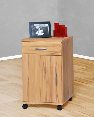 Möbeldesign Team 2000 Rollcontainer - Moderner Bürocontainer aus kernbuche mit 1 Schublade und verstellbarem Fachboden, ideal für effiziente Aufbewahrung im Büro.