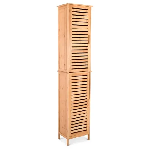 Raburg Badezimmerschrank & Hochschrank aus Bambus, 190 x 40 cm - Schlanker Hochschrank mit 2 Lamellentüren und 6 Fächern für optimalen Stauraum in Bad, Flur oder Küche. Hergestellt aus langlebigem, pflegeleichtem Bambus – ideal für moderne und klassische Einrichtungen.