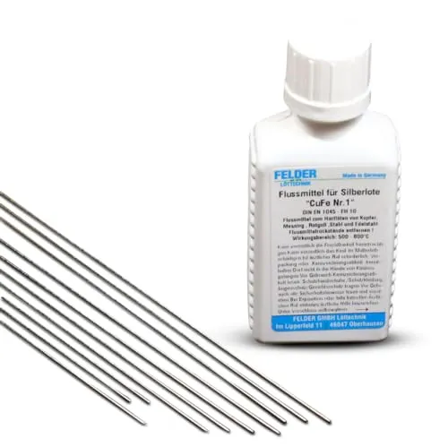 Produktbild Silberlot 1mm mit Flussmittel 50ml zum hartlöten Silberhartlot mit 55% Silber Anteil L-Ag55Sn Silberlotstangen 500mm lang 10