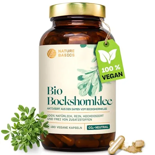 Nature Basics Bio Bockshornklee Kapseln - Pflanzenextrakte: Hochwertige, vegane Kapseln aus aktivierten Bio Bockshornklee-Samen, ideal für eine gesunde Ernährung und ohne Zusatzstoffe.