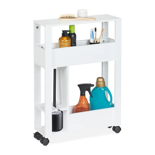 Nischenwagen Rollwagen für Badezimmer - Praktischer Bad-Rollwagen mit 2 Regalfächern, ideal für platzsparende Aufbewahrung. Maße: 17 cm Breite x 71,5 cm Höhe, in elegantem Weiß.