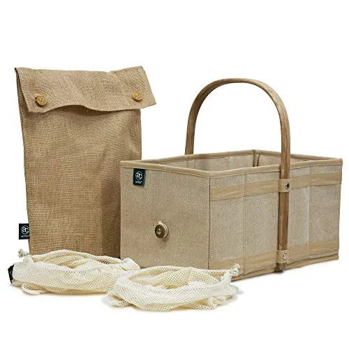 achilles Einkaufskorb aus Holz mit Obst- und Gemüsenetz