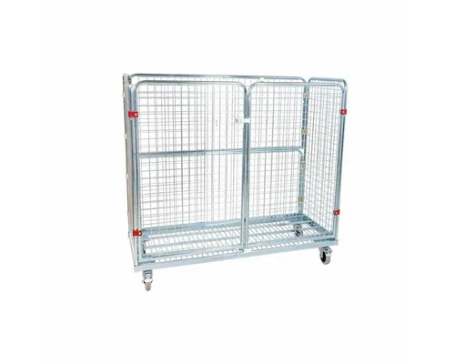 OSWALD Transportgeräte Transportwagen Stahlrollbehälter 620 - Transportwagen mit robustem Stahlrollbehälter, Traglast 500 kg, 2 Flügeltüren und 4-seitiger Zugang für effiziente Lagerung und Transport von Gütern.