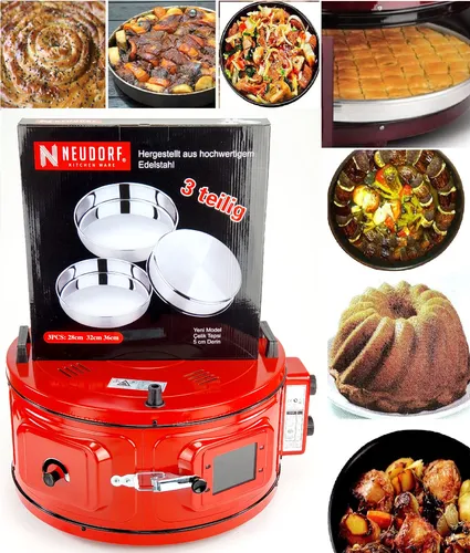 NEUDORF Selection Set Backofen mit Edelstahl Backblech-Set - Herdsets: Hochwertiger 1100W Backofen mit Ober- und Unterhitze, stufenlos regulierbar von 50-300°C, plus 3-teiliges Edelstahl-Backblech-Set für vielseitiges Backen.